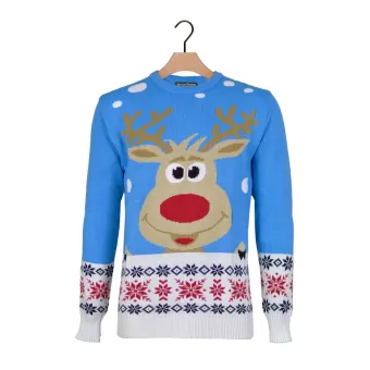 Pull de Noël homme bleu Renne