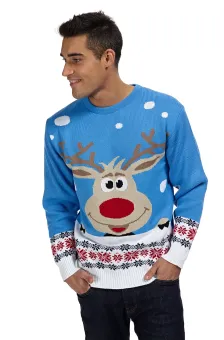 Pull de Noël homme bleu