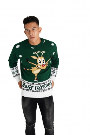 Pull de Noël - Rudolph Platinage Vert
