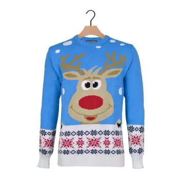 Pull de Noël homme bleu Renne