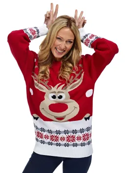 Pull de Noël Renne Rouge Rudolph - Femme