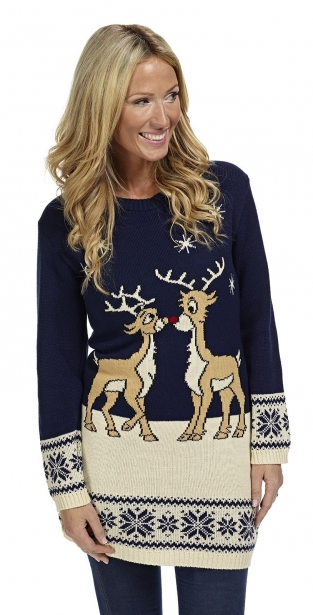 Pull de Noël - Tunique renne bleu